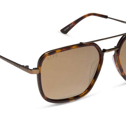 star wars x diff eyewear featuring the colonel ward navigator sunglasses with a bronze metal frame and brown flash lenses detailed view