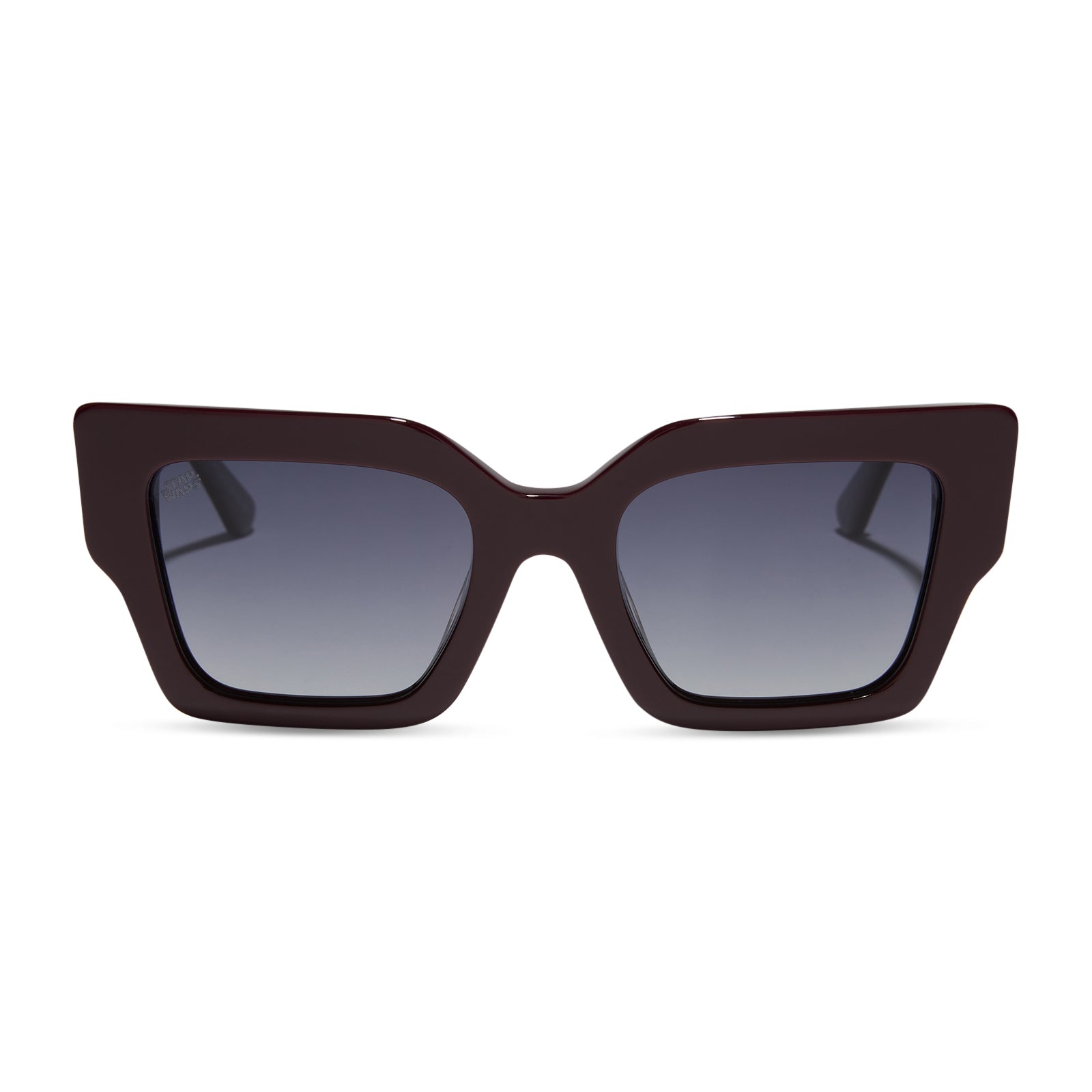 star wars x diff eyewear featuring the general leia™ square sunglasses with a aubergine purple frame and grey gradient polarized lenses front view