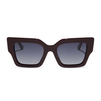 star wars x diff eyewear featuring the general leia™ square sunglasses with a aubergine purple frame and grey gradient polarized lenses front view