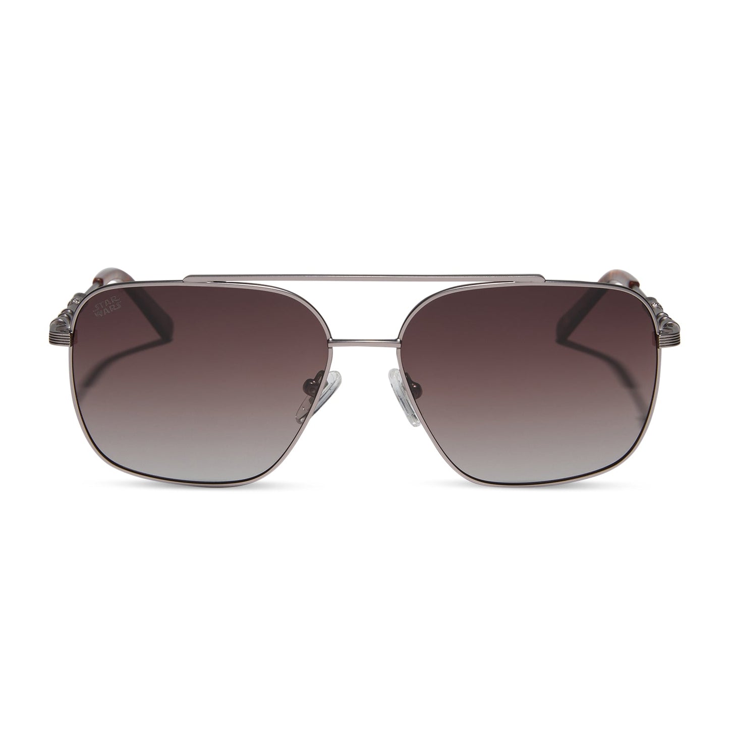 star wars x diff eyewear featuring the han solo™ 2.0 aviator sunglasses with a brushed dark grey metal frame and brown gradient polarized lenses front view