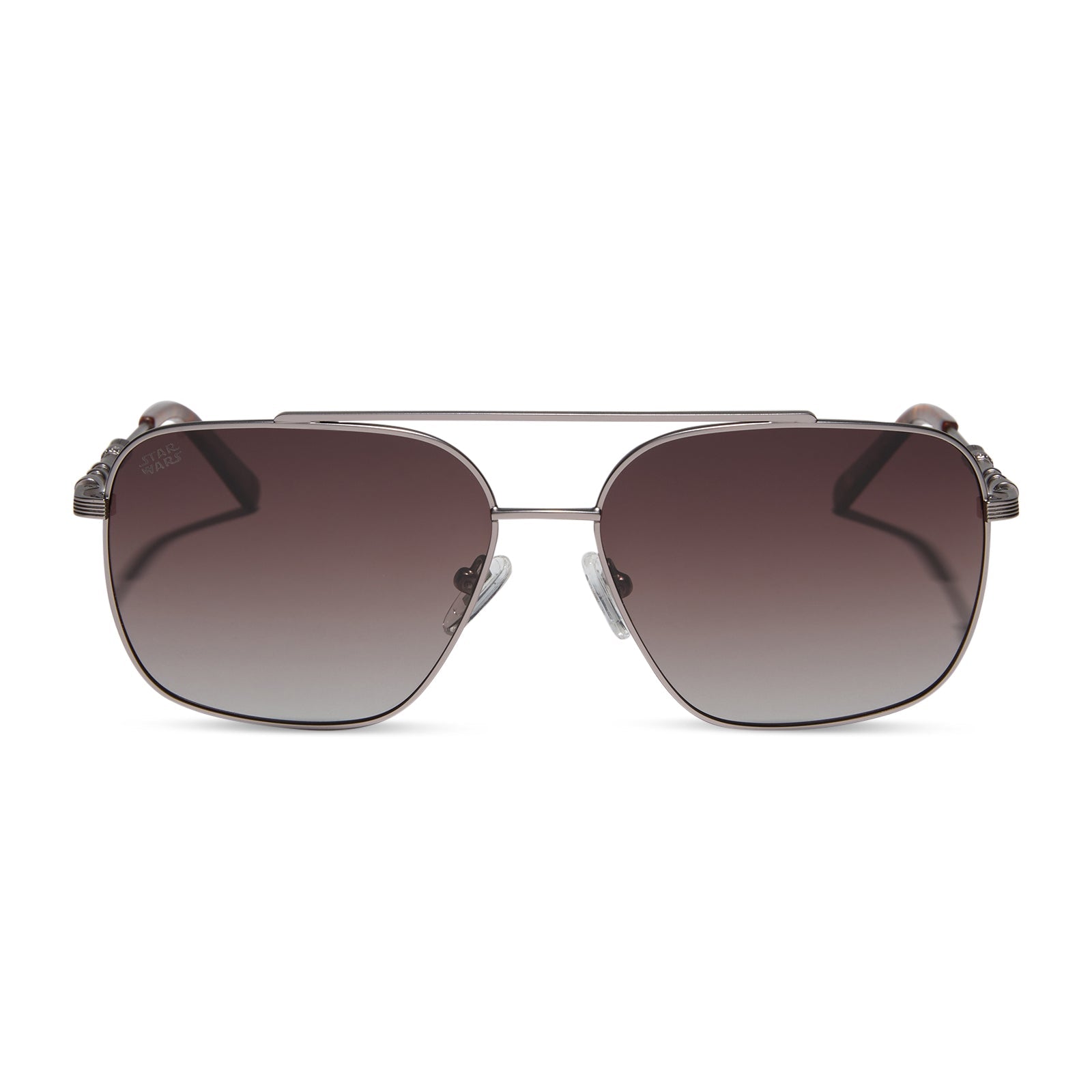 star wars x diff eyewear featuring the han solo™ 2.0 aviator sunglasses with a brushed dark grey metal frame and brown gradient polarized lenses front view