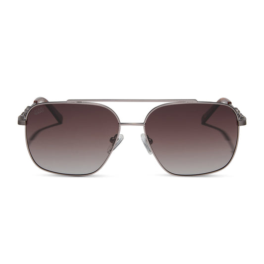 star wars x diff eyewear featuring the han solo™ 2.0 aviator sunglasses with a brushed dark grey metal frame and brown gradient polarized lenses front view