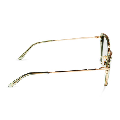 star wars x diff eyewear princess leia endor cat eye glasses with a translucent sage green and gold frame with prescription lenses side view