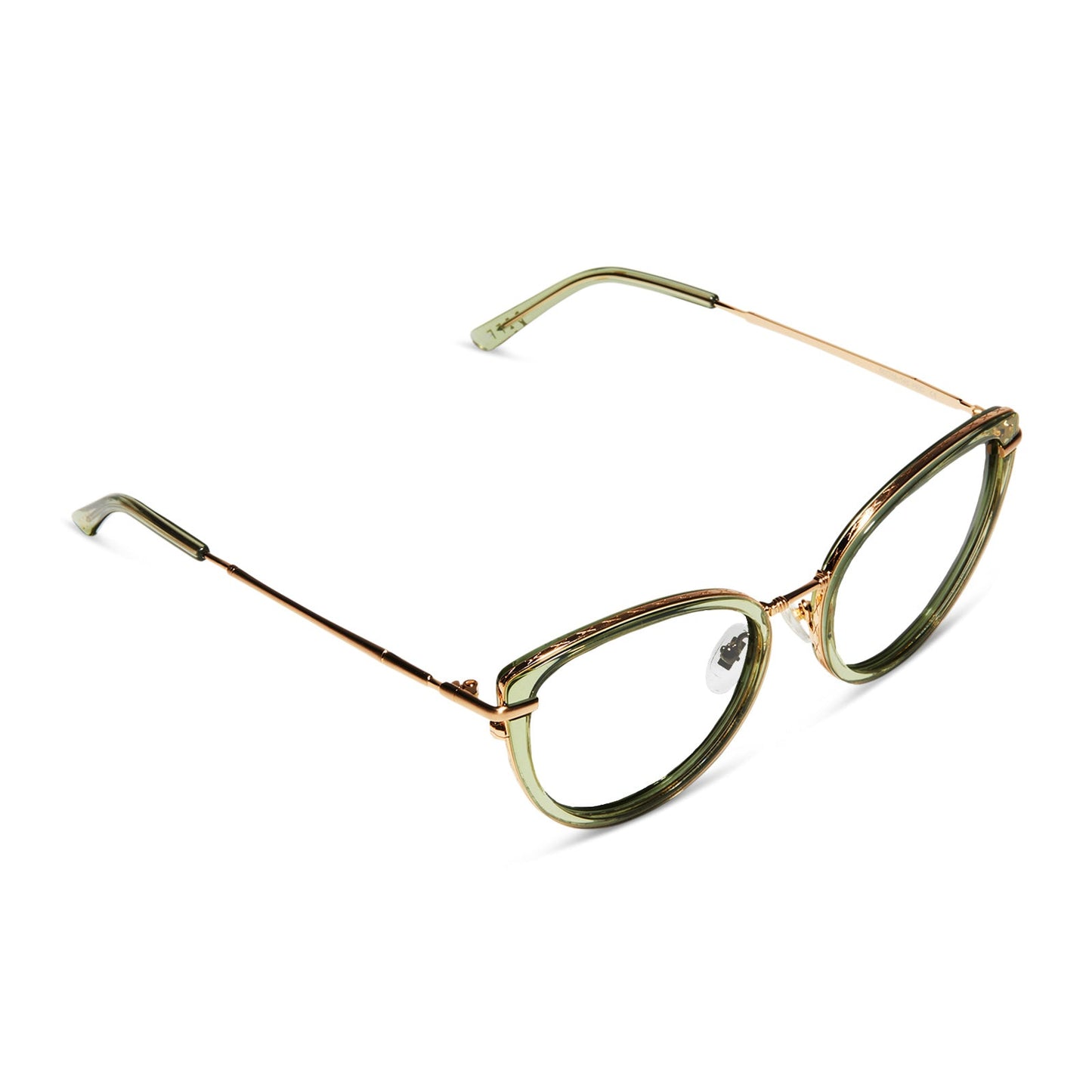 star wars x diff eyewear princess leia endor cat eye glasses with a translucent sage green and gold frame with prescription lenses detailed view
