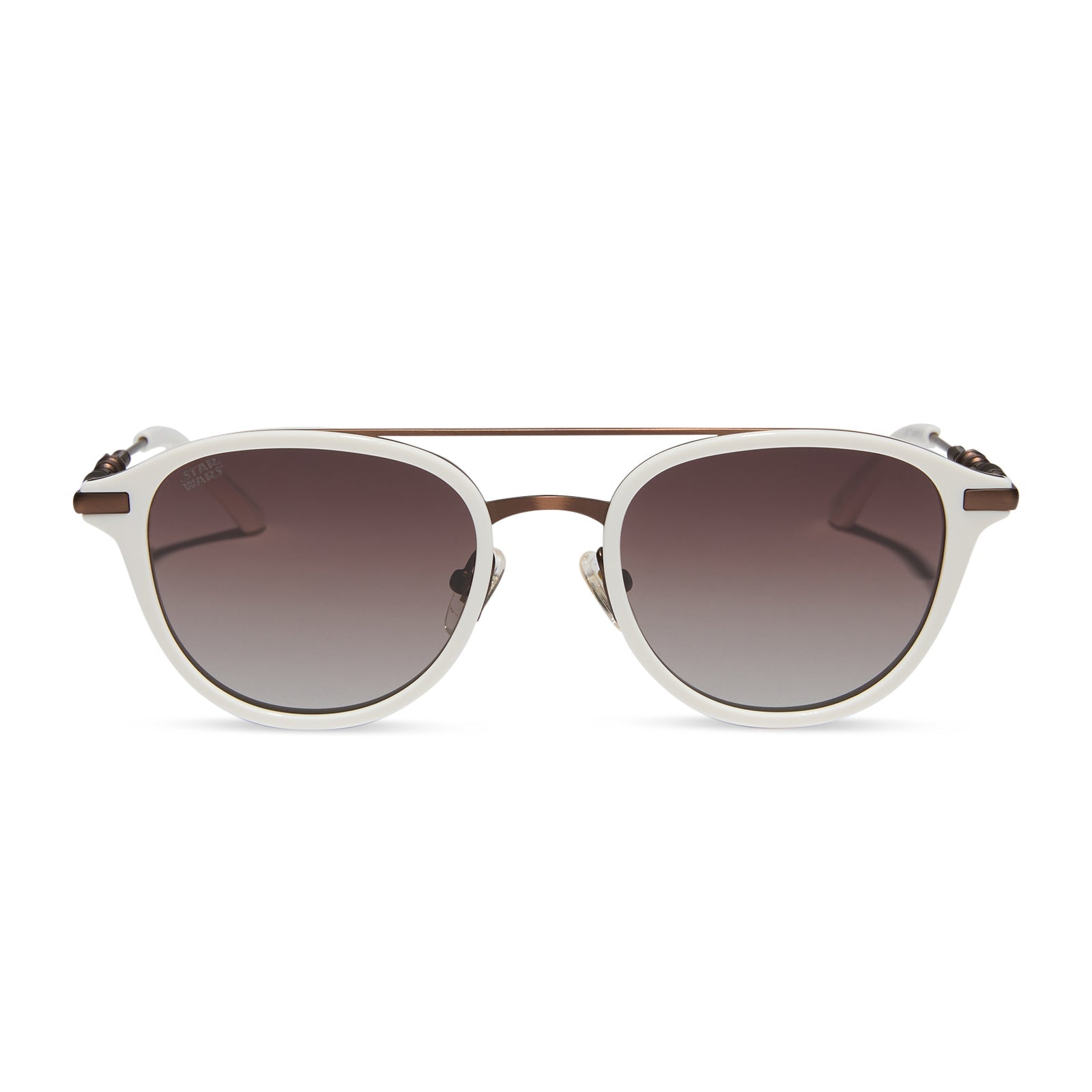 star wars x diff eyewear featuring the rey™ round sunglasses with a off white + bronze frame and brown gradient polarized lenses front view