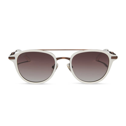 star wars x diff eyewear featuring the rey™ round sunglasses with a off white + bronze frame and brown gradient polarized lenses front view