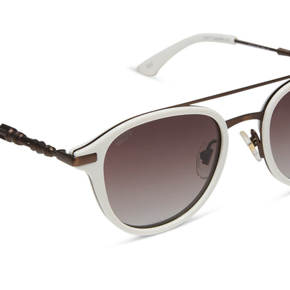 star wars x diff eyewear featuring the rey™ round sunglasses with a off white + bronze frame and brown gradient polarized lenses detailed view