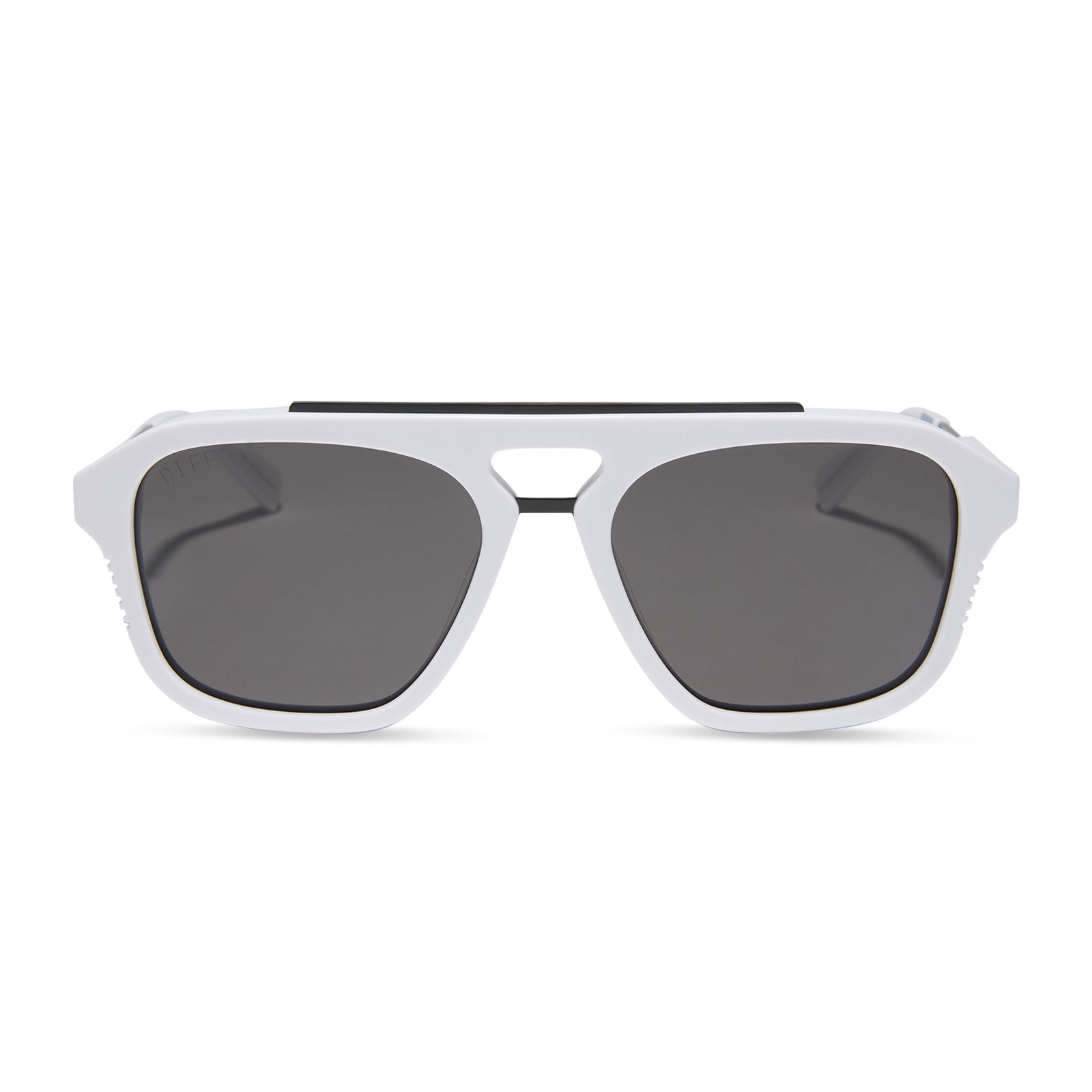 star wars x diff eyewear featuring the stormtrooper 3.0 navigator sunglasses with a white acetate frame and grey polarized lenses front view