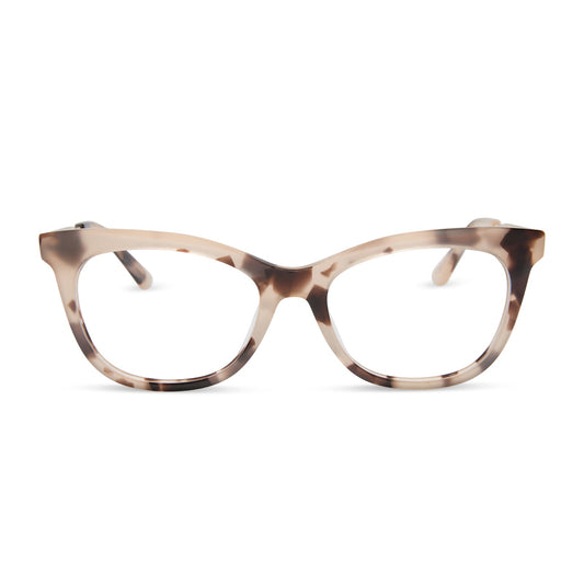 diff eyewear featuring the sylvia cat eye prescription glasses with a cream tortoise frame front view