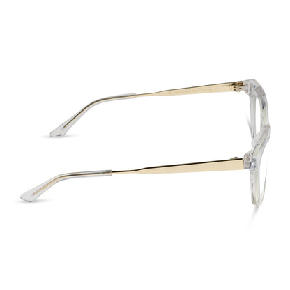 diff eyewear featuring the sylvia cateye prescription glasses with a crystal clear frame side view