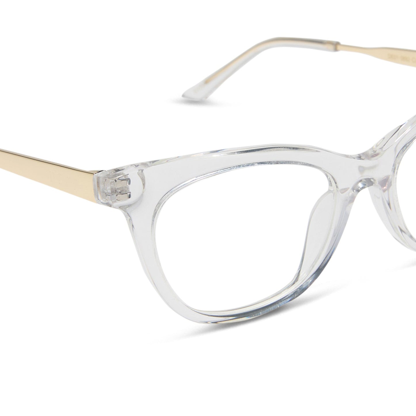 diff eyewear featuring the sylvia cateye prescription glasses with a crystal clear frame detailed view