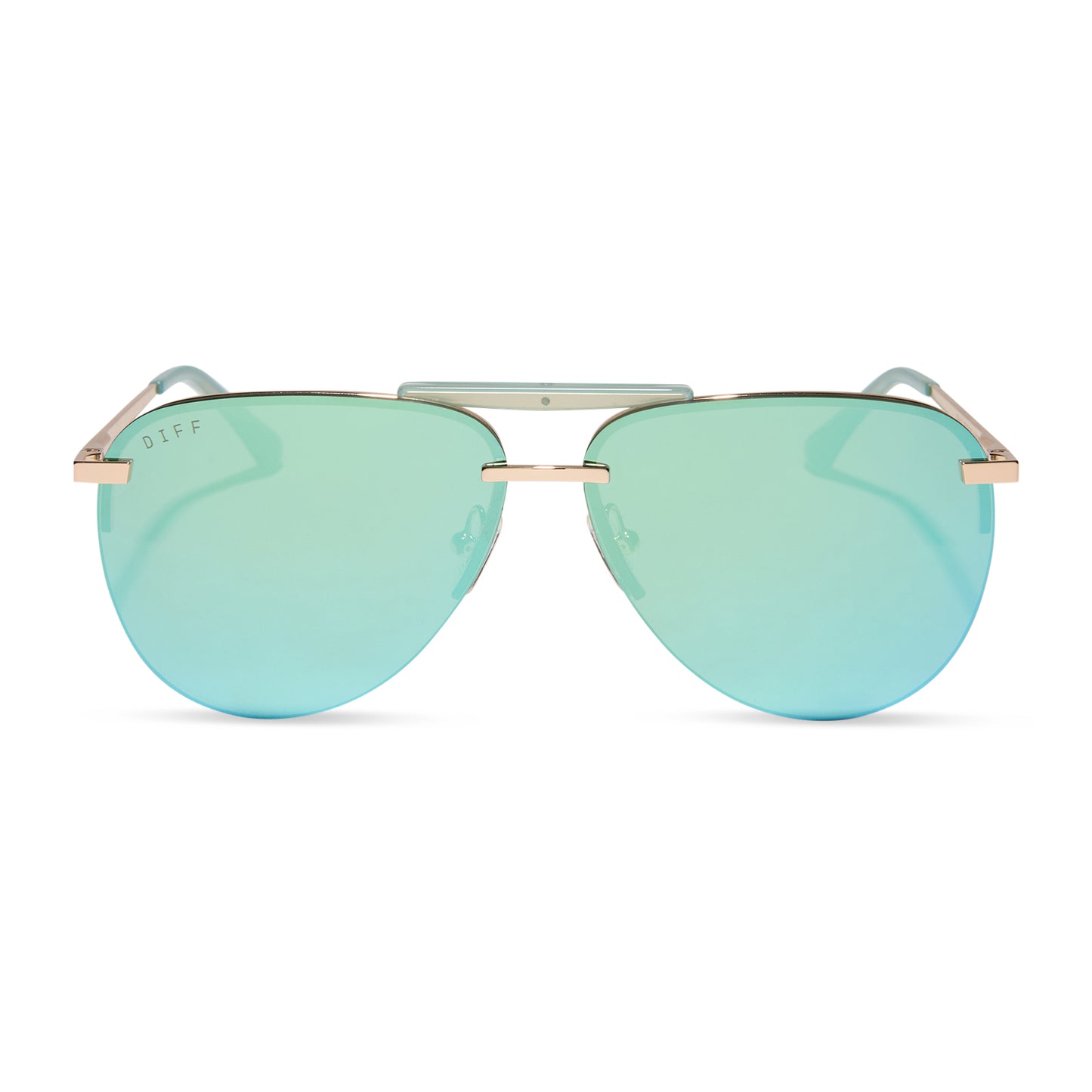 diff eyewear wholesale tahoe aviator sunglasses with a gold frame and aquatic awe teal lenses front view