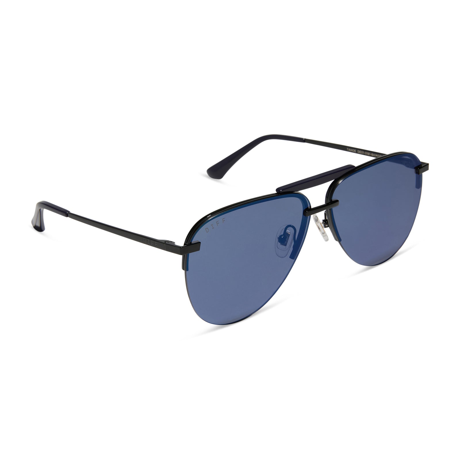 diff eyewear wholesale tahoe aviator sunglasses with a black frame and midnight purple lenses angled view