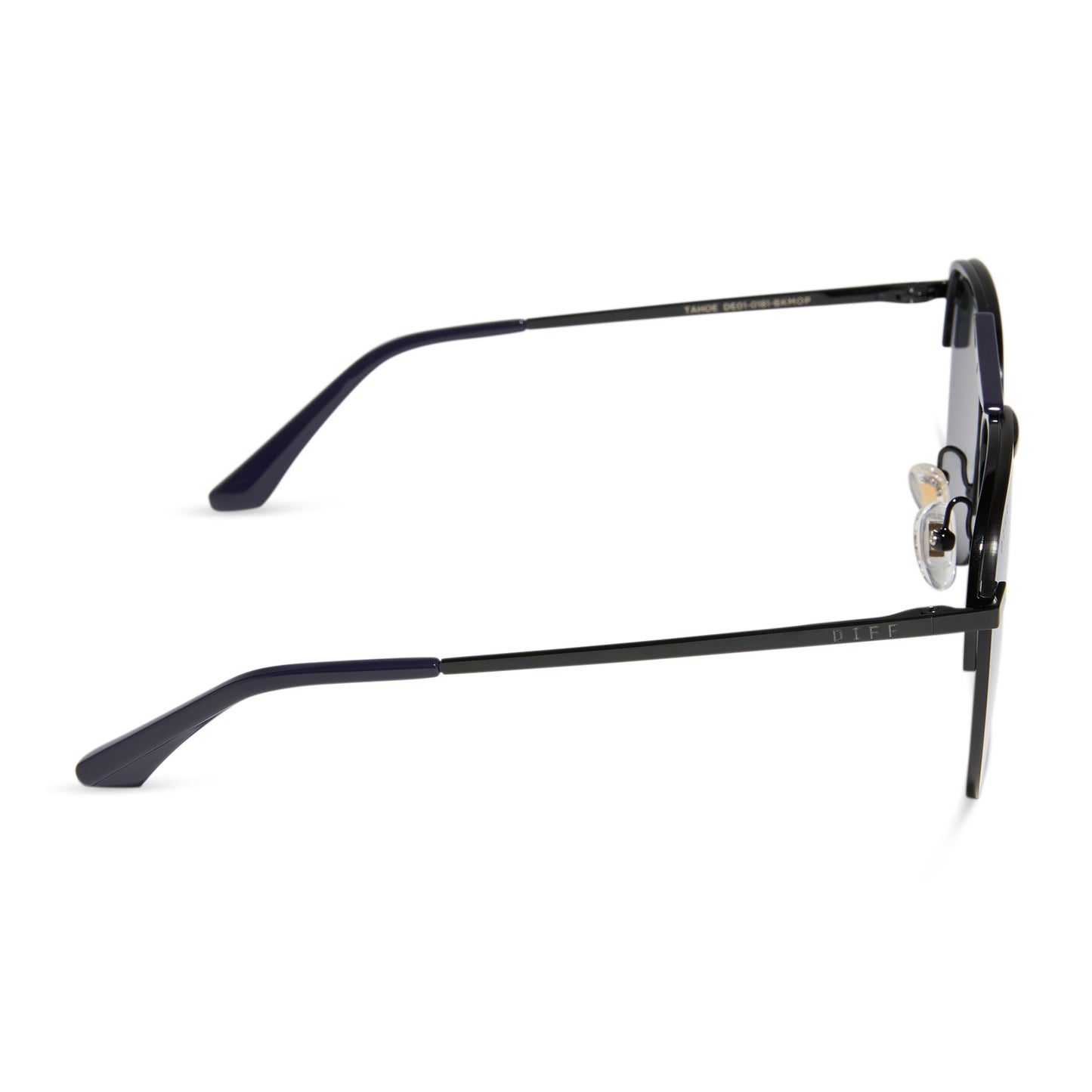 diff eyewear wholesale tahoe aviator sunglasses with a black frame and midnight purple lenses side view