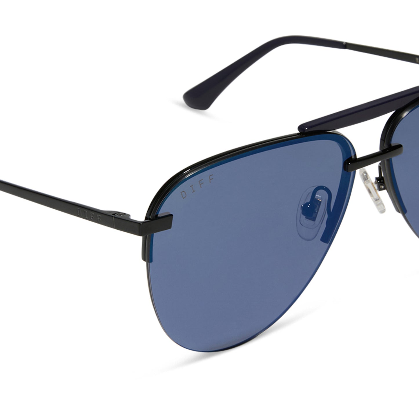 diff eyewear wholesale tahoe aviator sunglasses with a black frame and midnight purple lenses detailed view