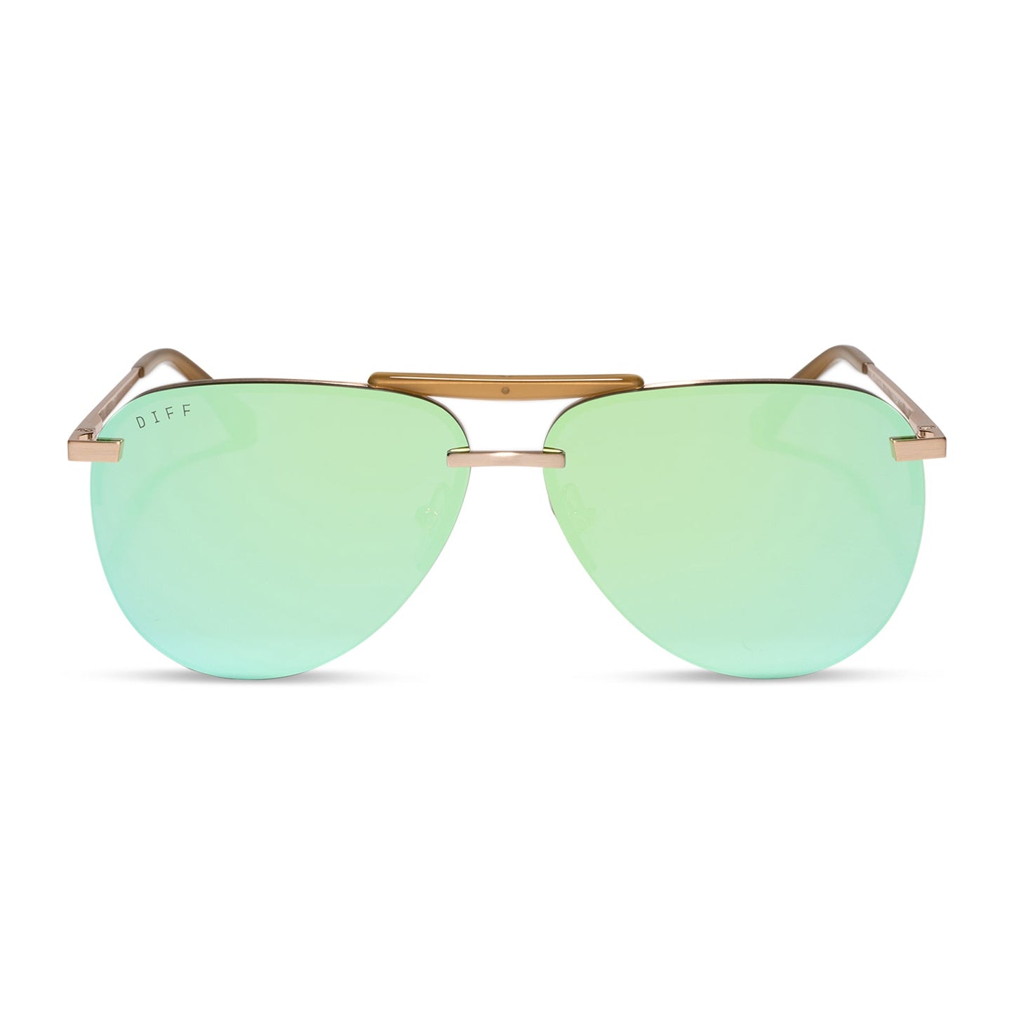 diff eyewear tahoe oversized aviator sunglasses with a gold metal frame and dew drop blue mirror polarized front view