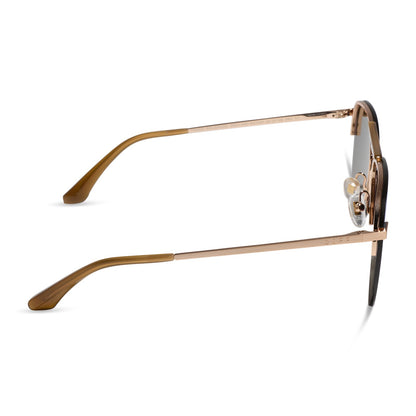 diff eyewear tahoe oversized aviator sunglasses with a gold metal frame and dew drop blue mirror polarized side view