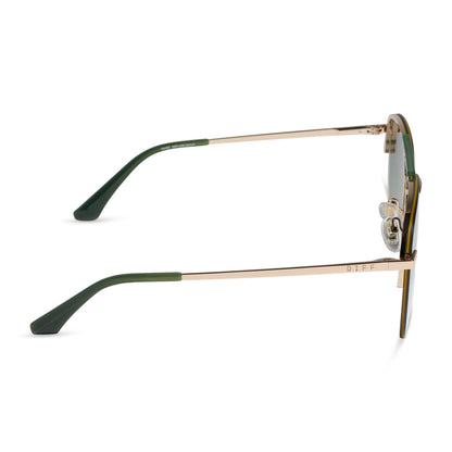 diff eyewear featuring the tahoe aviator sunglasses with a gold metal and green accent frame with a aloe green gradient and light gold flash polarized sunglasses side view