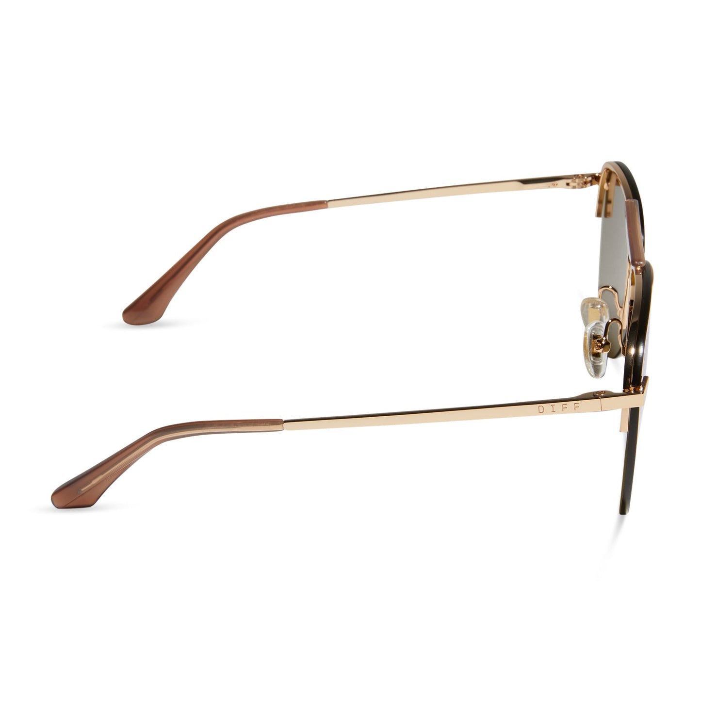 diff eyewear tahoe aviator oversized sunglasses with a gold metal frame and brilliant gold mirror lenses side view