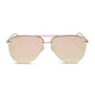 diff eyewear featuring the tahoe aviator sunglasses with a gold with powder pink brow bar & temple tips frame and taupe mirror lenses front view