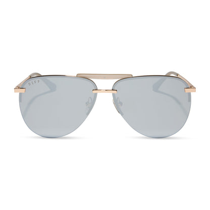 diff eyewear featuring the tahoe aviator sunglasses with a gold frame and silver chrome mirror lenses front view