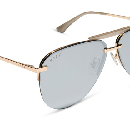 diff eyewear featuring the tahoe aviator sunglasses with a gold frame and silver chrome mirror lenses detailed view
