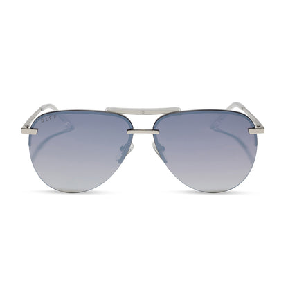 diff eyewear featuring the tahoe aviator sunglasses with a silver metal frame and slate blue gradient flash polarized lenses front view
