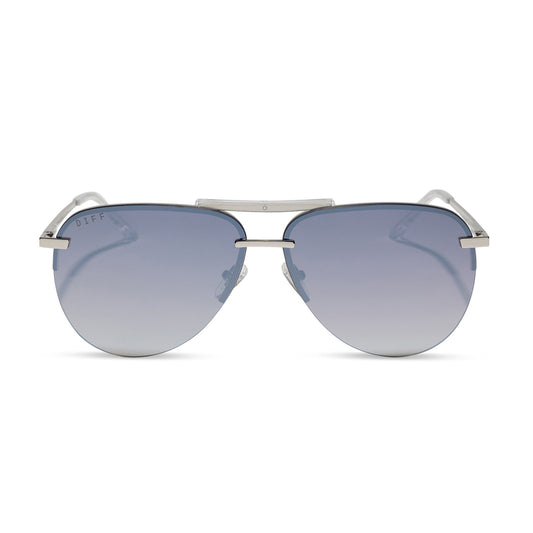 diff eyewear featuring the tahoe aviator sunglasses with a silver metal frame and slate blue gradient flash polarized lenses front view