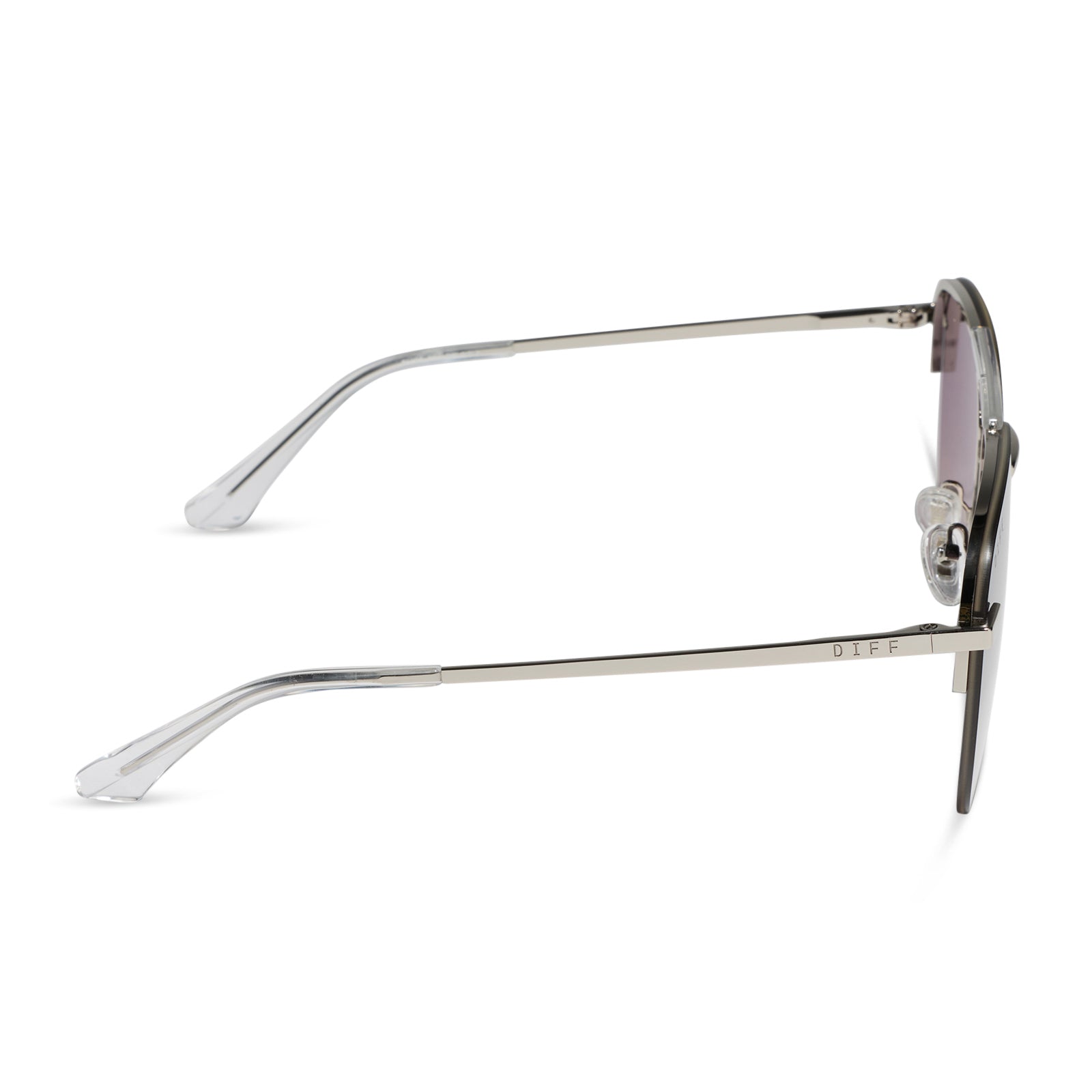 diff eyewear featuring the tahoe aviator sunglasses with a silver metal frame and slate blue gradient flash polarized lenses side view