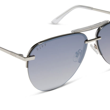 diff eyewear featuring the tahoe aviator sunglasses with a silver metal frame and slate blue gradient flash polarized lenses detailed view