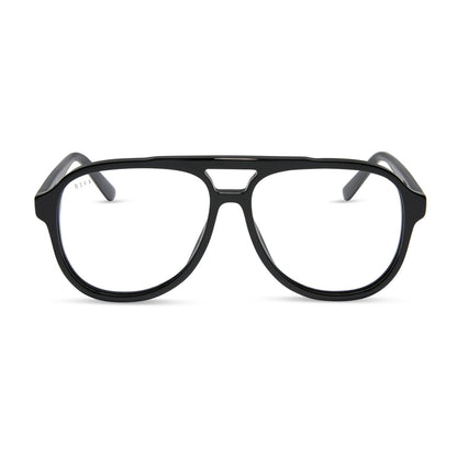 diff eyewear featuring the tatum aviator blue light readers with a black frame front view