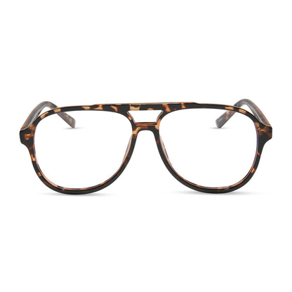 diff eyewear featuring the tatum aviator blue light readers with a espresso tortoise frame front view