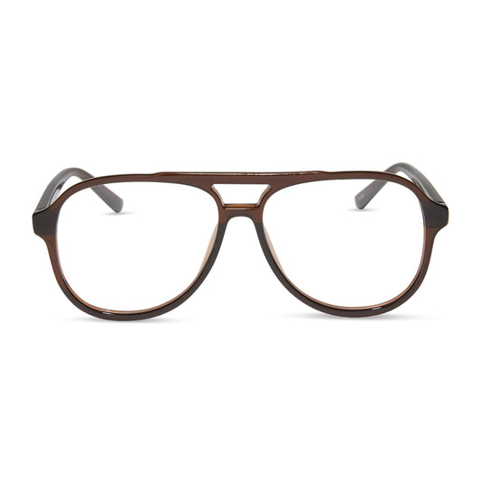 diff eyewear featuring the tatum aviator blue light readers with a whiskey crystal frame front view