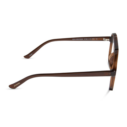 diff eyewear featuring the tatum aviator blue light readers with a whiskey crystal frame side view