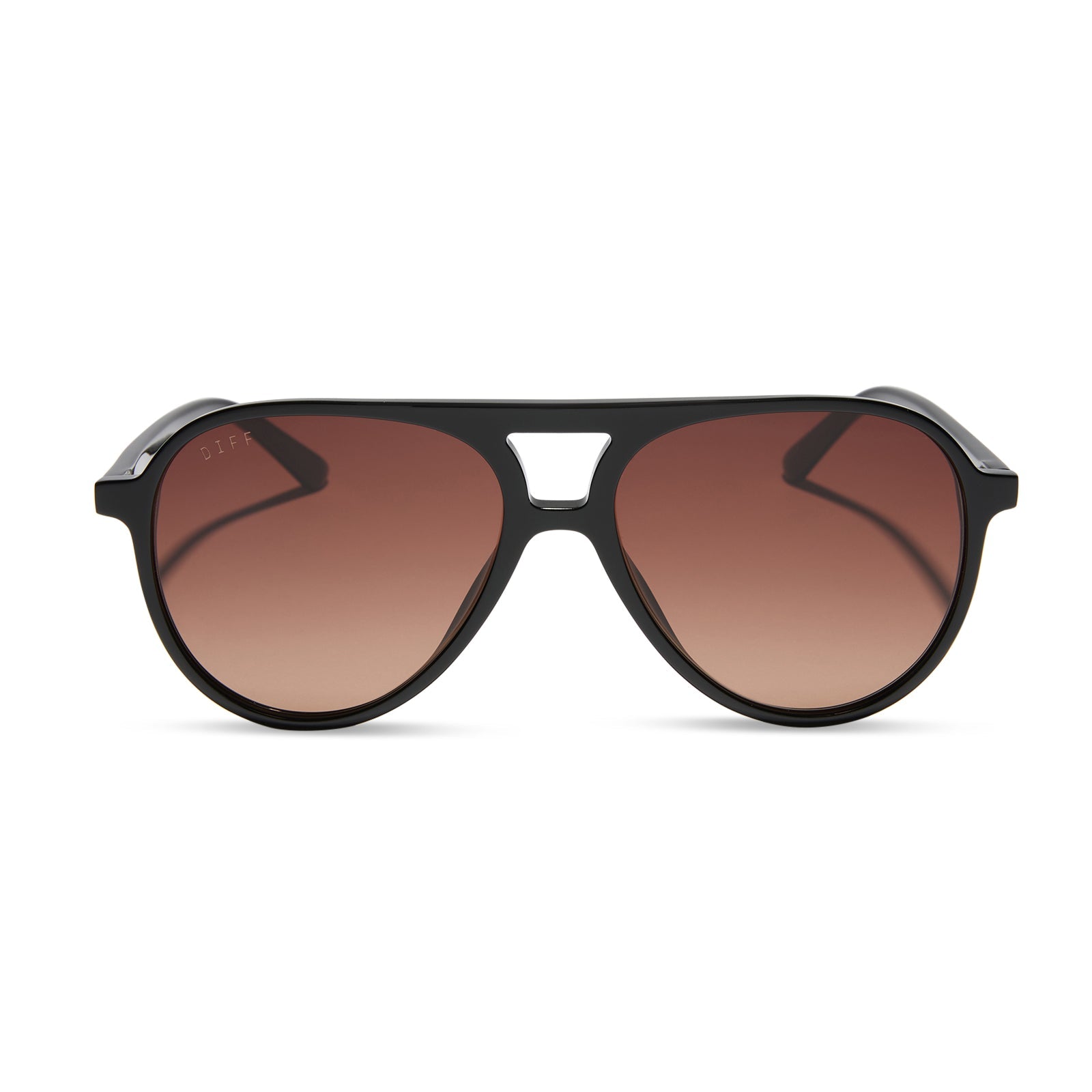 diff eyewear featuring the tosca ii aviator sunglasses with a black frame and brown gradient lenses front view