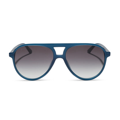 diff eyewear featuring the tosca ii aviator sunglasses with a clubhouse blue frame and grey gradient lenses front view