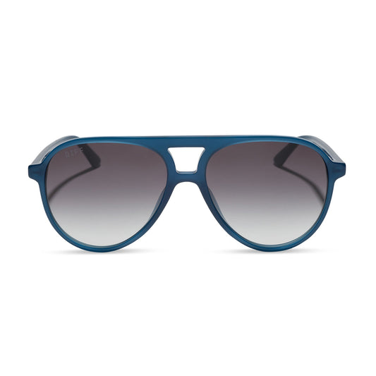 diff eyewear featuring the tosca ii aviator sunglasses with a clubhouse blue frame and grey gradient lenses front view