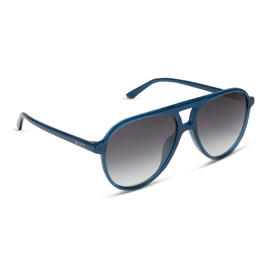 diff eyewear featuring the tosca ii aviator sunglasses with a clubhouse blue frame and grey gradient lenses angled view