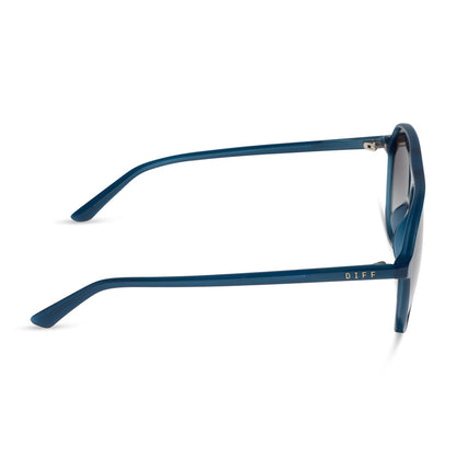 diff eyewear featuring the tosca ii aviator sunglasses with a clubhouse blue frame and grey gradient lenses side view