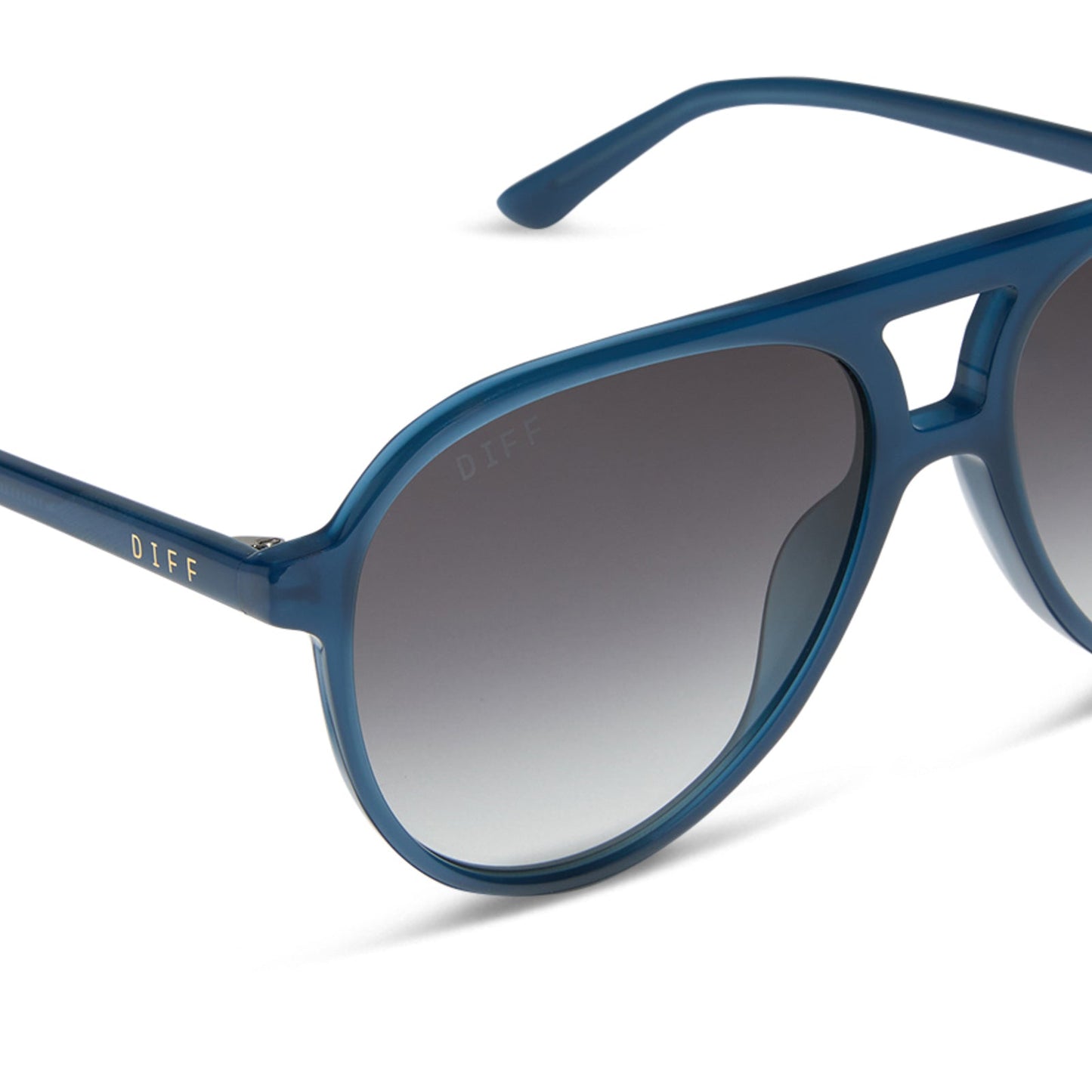 diff eyewear featuring the tosca ii aviator sunglasses with a clubhouse blue frame and grey gradient lenses detailed view
