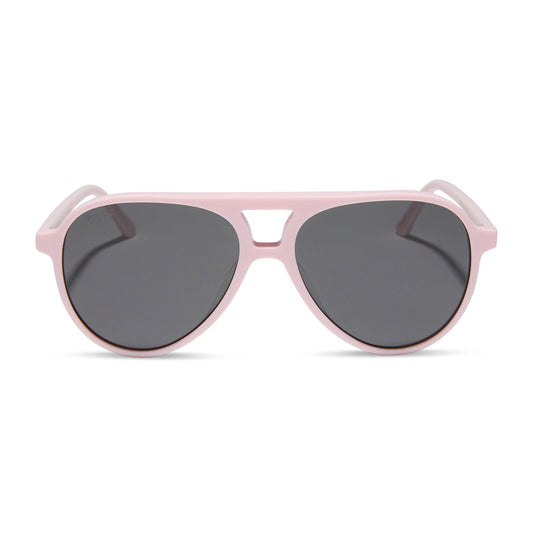 diff eyewear featuring the tosca ii aviator sunglasses with a powder pink frame and grey lenses front view