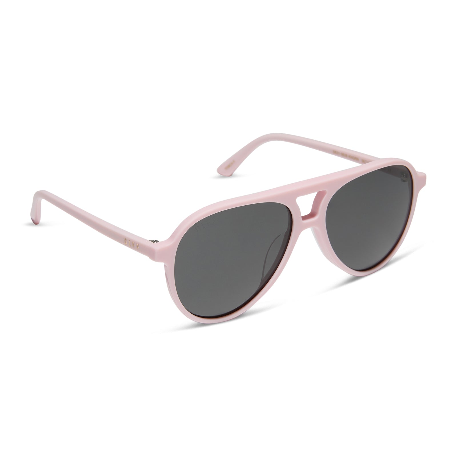 diff eyewear featuring the tosca ii aviator sunglasses with a powder pink frame and grey lenses angled view