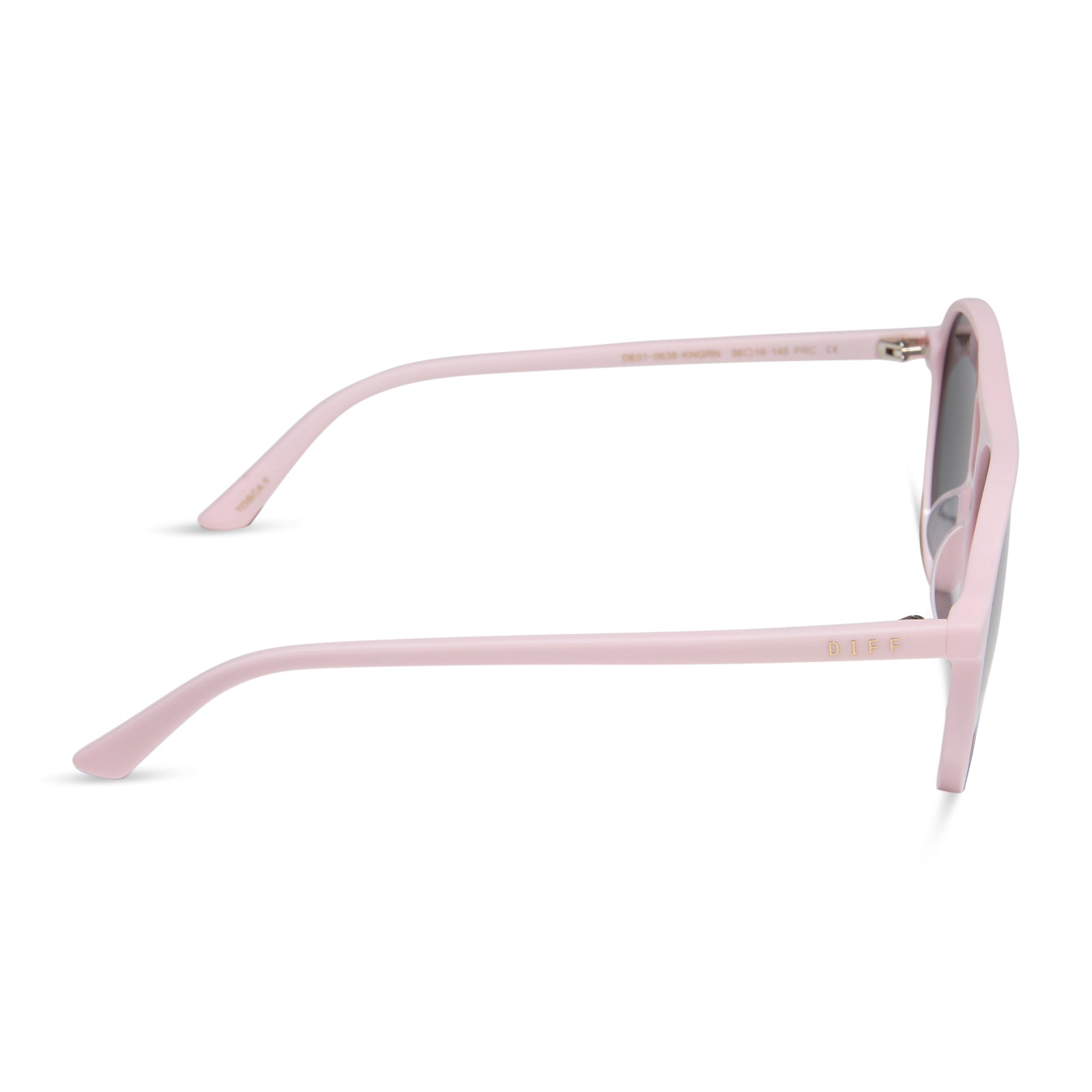 diff eyewear featuring the tosca ii aviator sunglasses with a powder pink frame and grey lenses side view