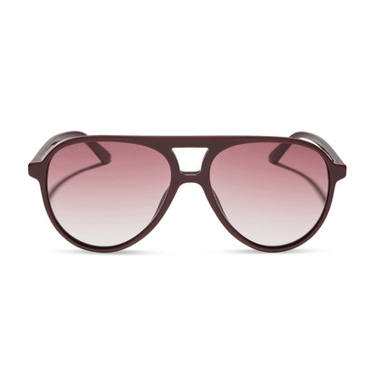diff eyewear tosca ii aviator sunglasses with a rugby red acetate frame and burgundy gradient polarized lenses front view