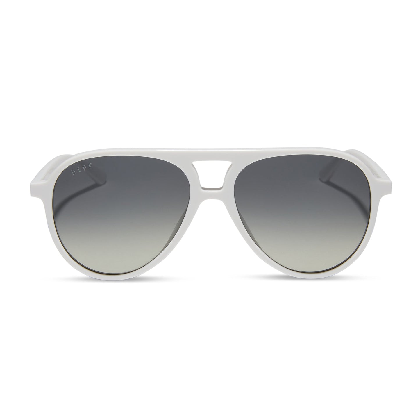 diff eyewear featuring the tosca ii aviator sunglasses with a snowbound frame and grey gradient with silver flash lenses front view