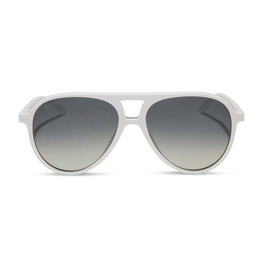 diff eyewear featuring the tosca ii aviator sunglasses with a snowbound frame and grey gradient with silver flash lenses front view