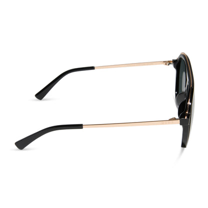 diff eyewear wholesale tosca ii aviator sunglasses with a black and gold trim frame and grey lenses side view