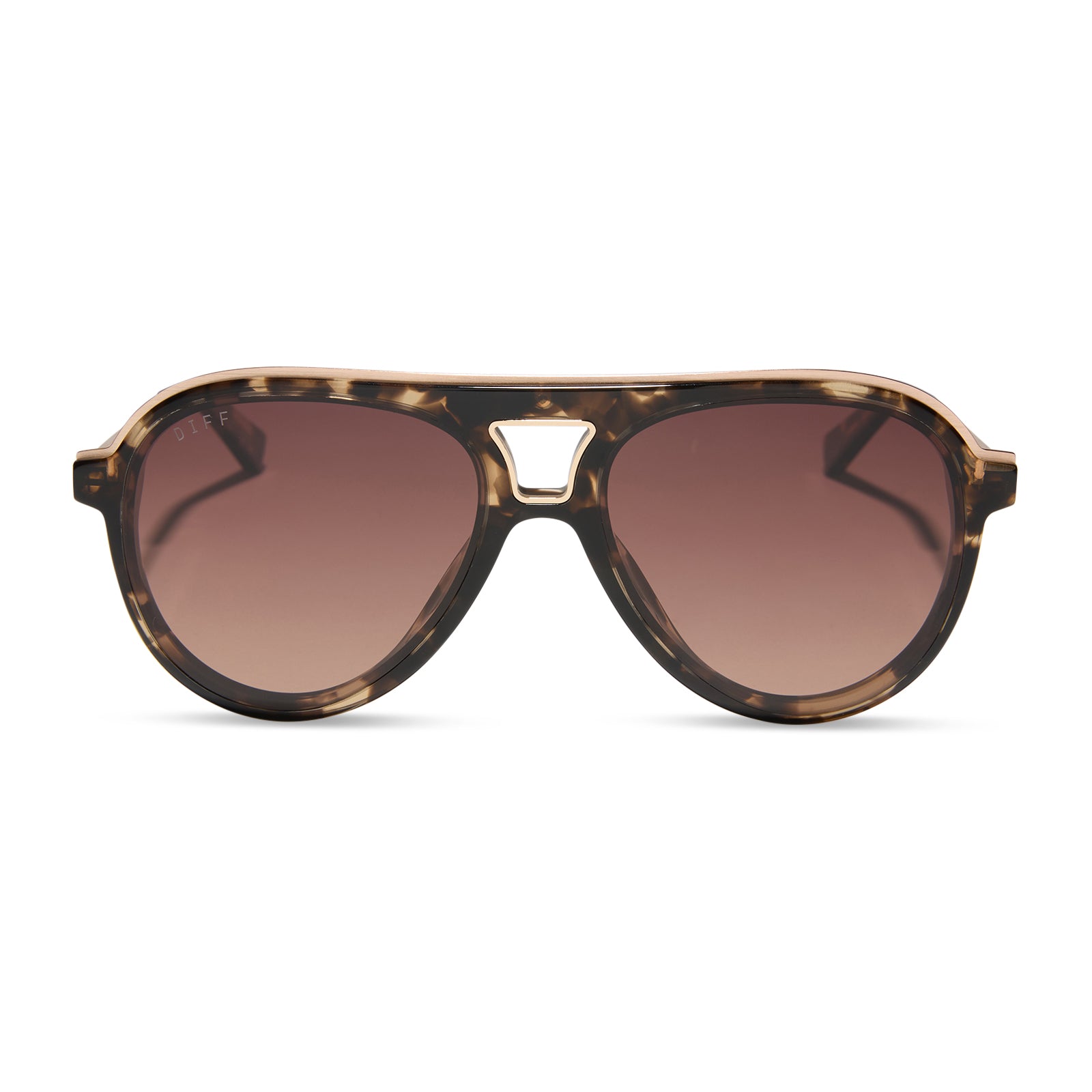 diff eyewear wholesale tosca iii aviator sunglasses with a espresso tortois, gold trim frame and brown gradient lenses front view