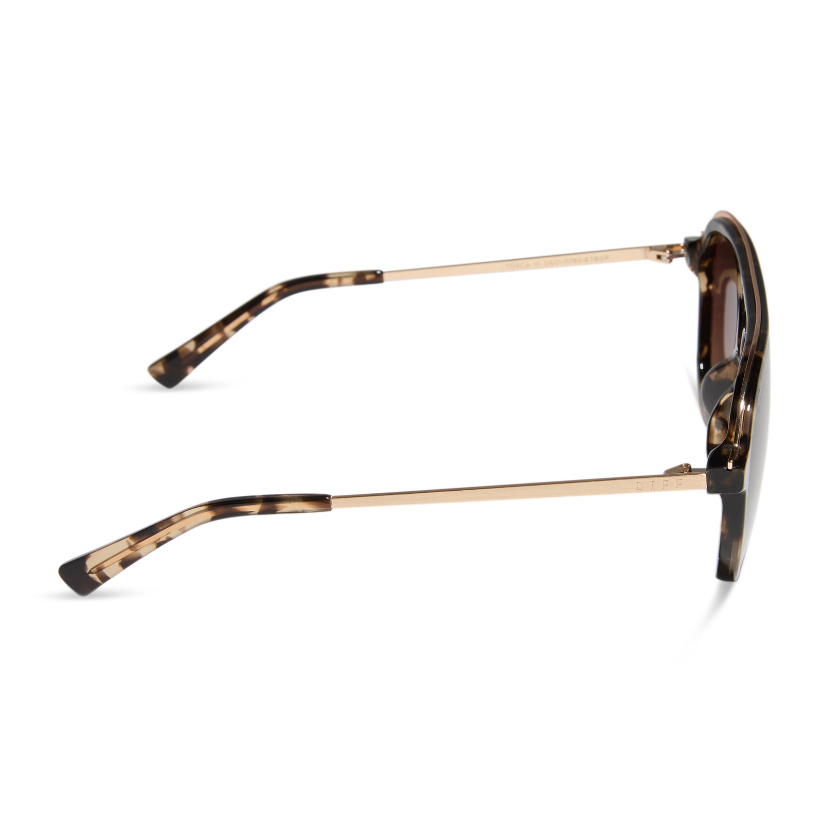 diff eyewear wholesale tosca iii aviator sunglasses with a espresso tortois, gold trim frame and brown gradient lenses side view