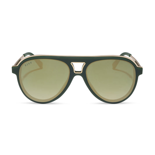diff eyewear featuring the tosca iii aviator sunglasses with a fairway green acetate with gold accentsframe  and aloe green gradient w/ light gold flash lenses front view